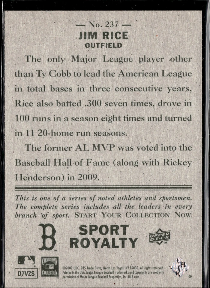 2009 Upper Deck Goudey Sport Royalty #238 JIM RICE Boston Red Sox G6 - Image 2 of 2