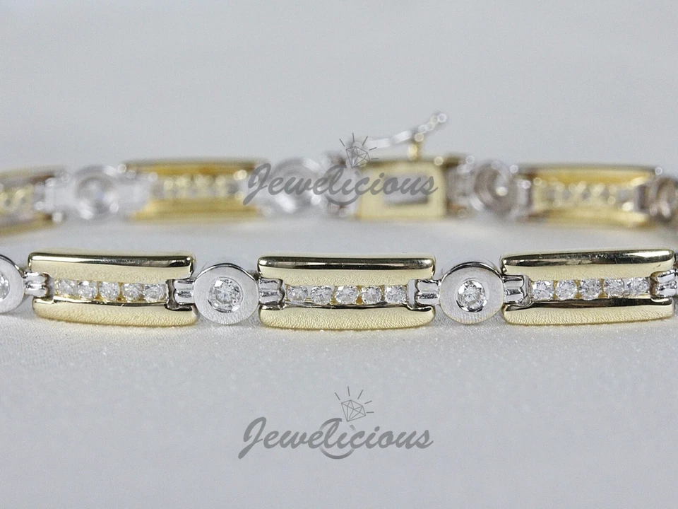 14K Two Tone Gold 1.75 CT Natural Diamonds Link Bracelet - Image 3 of 4