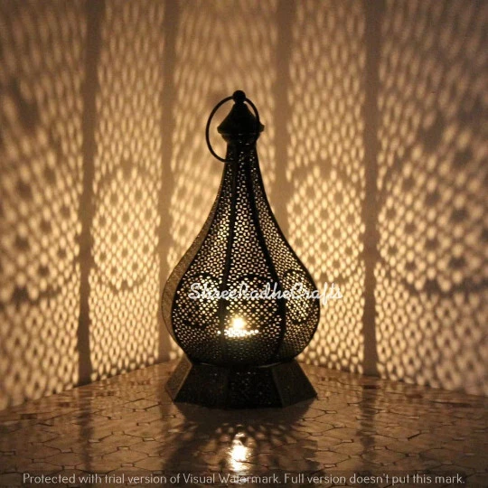 2 Pcs Set Moroccan Turkish Table Lamps, US Plug In Bedside Floor Night Lights - Image 4 of 4