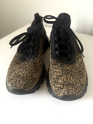 PRADA PRAX01 KNIT LUREX SOCK SNEAKERS SHOES 4E3393 BLACK GOLD US 9  EU 42
