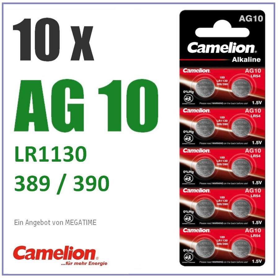 Camelion AG10/LR54/LR1130/389 Alkaline Knopfzelle 10 Stk - Bild 2