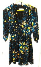 Anne Taylor Loft Lightweight Black Tan Blue Floral Lined Dress Size XSP