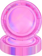 50PCS Iridescent Pink Holographic Paper Plates Disposable Sparkling Party Paper