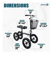 Dynarex All Terrain Mountaineer Knee Walker Folding Adjustable with Basket 
