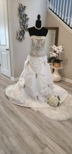 PC Mary's Strapless Embroidered Beaded White Wedding Gown Dress Size 12