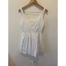 Princess Polly White Eyelet Smocked Bust Mini Dress Cotton Size US 4