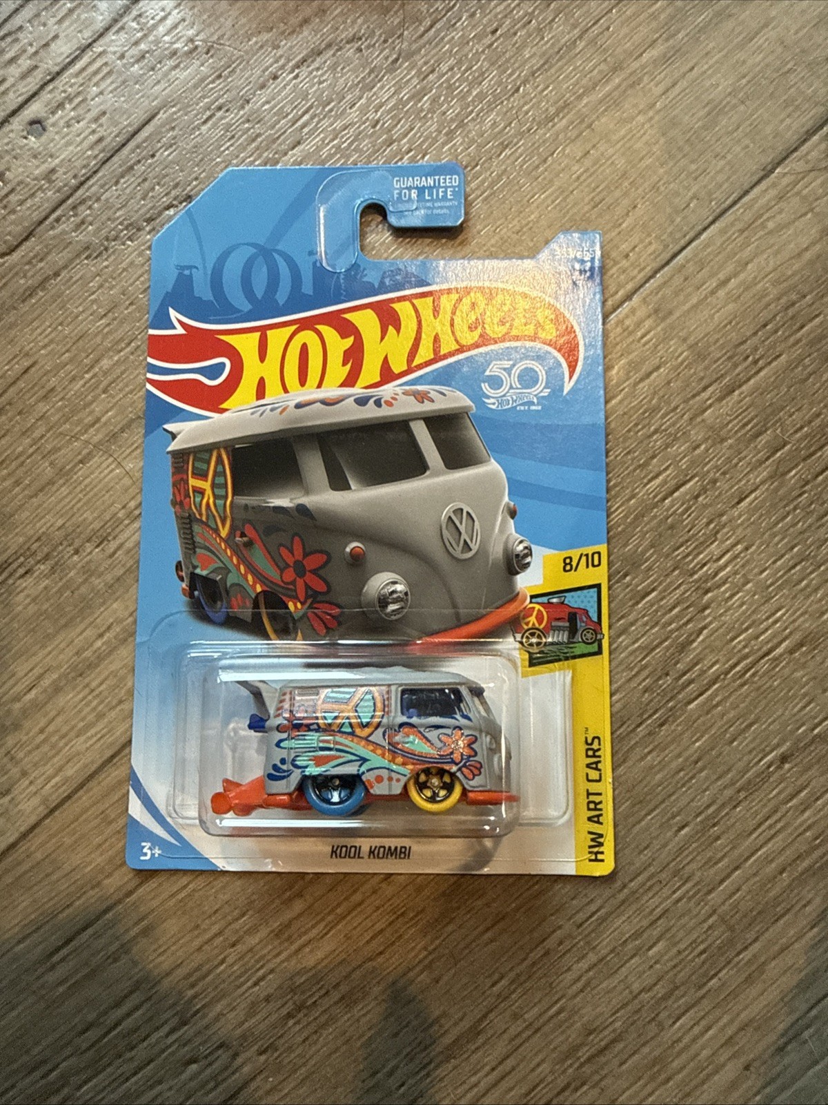 HOT WHEELS 2018 353 Gray VW VOLKSWAGEN KOOL KOMBI BUS PEACE VAN Art Cars 8/10 🤡