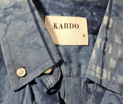 Kardo Indigo Blau Indisch Baumwolle Abstrakt Würfel Kurzarm Button Down Hemd S - Bild 2 von 3