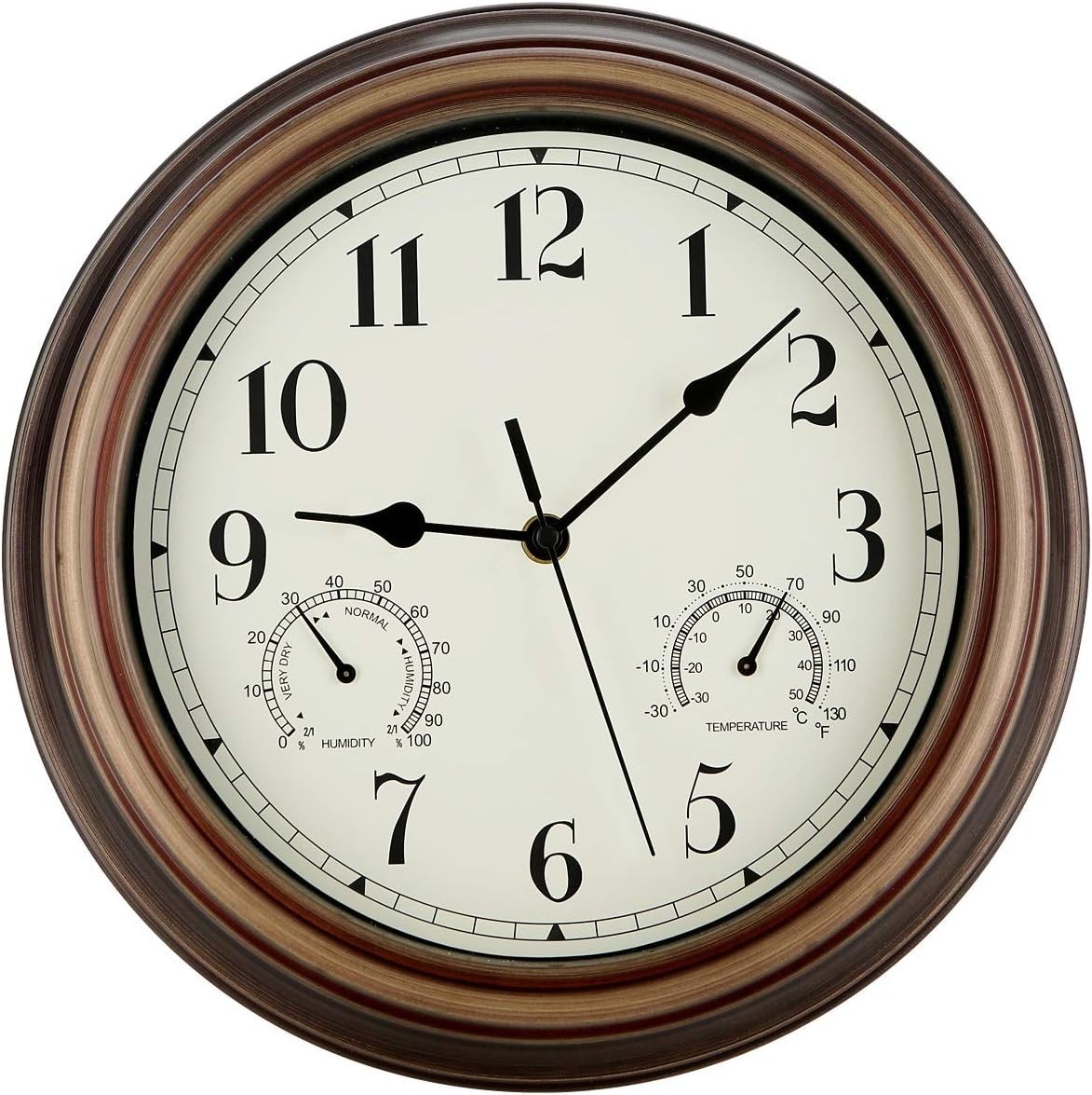 Rsobl 12 Inch Indoor Outdoor Wall Clock Waterproof with Temperature and Humidity