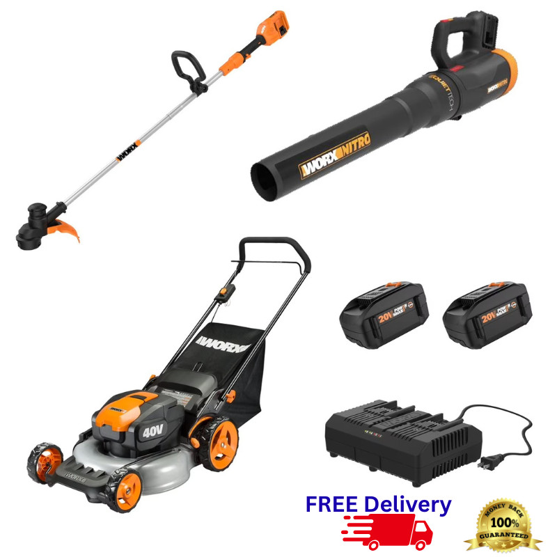 40V Cordless 20" Lawn Mower 13" String Trimmer & Leaf Blower 3-Tool Combo Kit Se