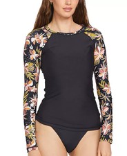  65 Volcom Juniors' Fronds Forever Printed Sleeve Rashguard Black Large eau1325a