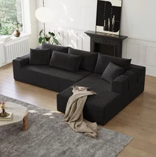 Modern Chenille Upholstered Sectional Sofa Set - 108" Couch with 6 Pillows