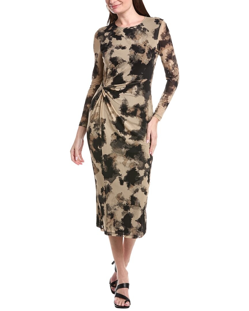 Kenneth Cole Printed Mesh Midi Dress Women's Brown S
