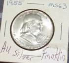 AU Silver 1955 p Phil. Mint Franklin Silver Half Dollar 1/2 dollar .50 cents