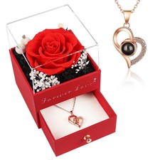Valentines Day Gift Beferr Preserved Real Red Rose Necklace Wedding Gift Her