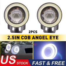 Universal White 2.5 Round Projector Led Drl Halo Angle Eyes Fog Lights Lamp 2x