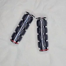 Kuryakyn ISO HAND GRIPS 1" Chrome & Black with Red Harley Rubber Cable Throttle