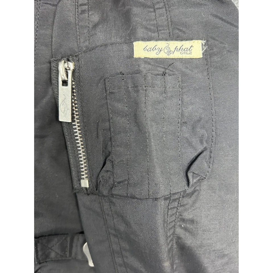 Baby Phat винтажный Y2K девочек черный с капюшоном искусственного меха отделки вниз перо парка куртка 3T - Изображение 4 из 4