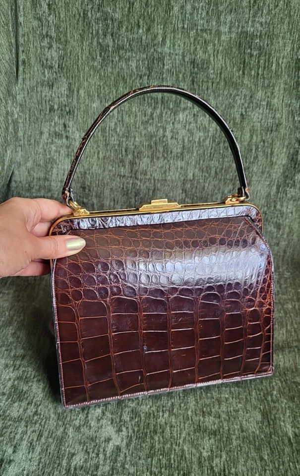 Винтажная кожаная сумка 1950-х годов, отличное состояние как новая, просто произведение искусства! - Изображение 3 из 4