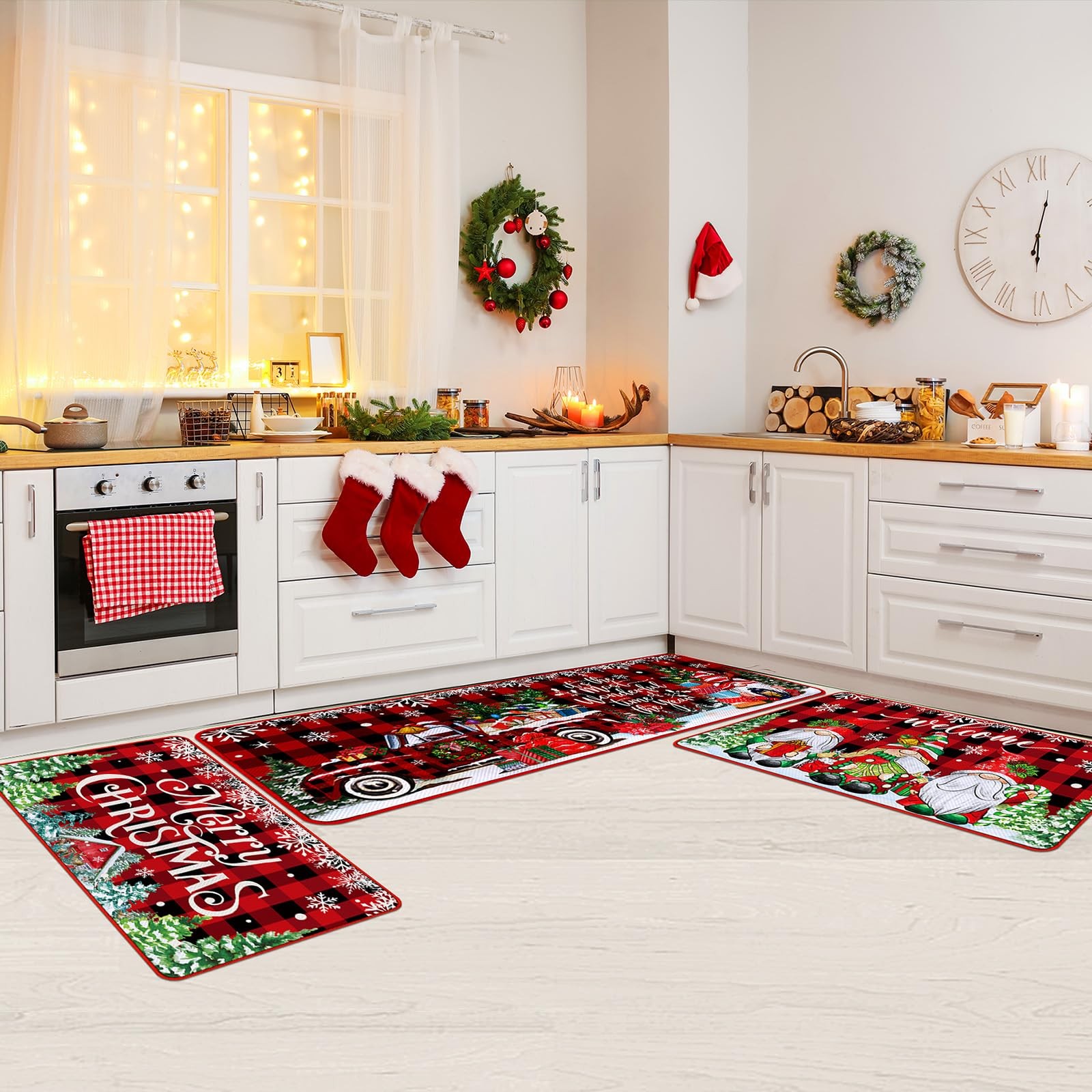 3 Pcs Christmas Gnome Kitchen Mat Washable Kitchen Rug Non Slip Doormat Water...