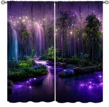 Fantasy Forest Curtains,Purple Magical Nature Landscape Window Treatments for...