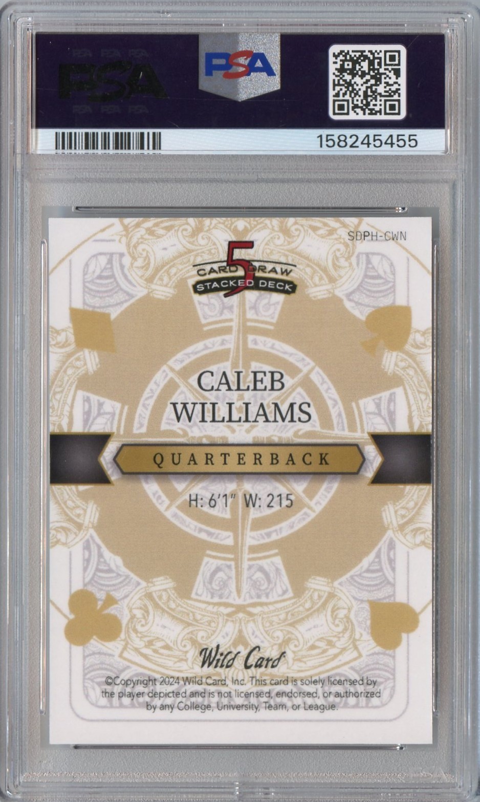 CALEB WILLIAMS 2024 WILD CARD JACK ORANGE DISCO ROOKIE RC #'D 1/1 PSA 9 BEARS view 2
