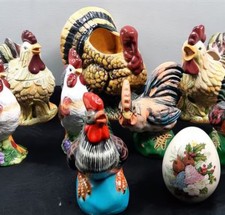 Vintage Rooster Chicken Ceramic Decor Lot Farmhouse Kitchen Figurines Planter...