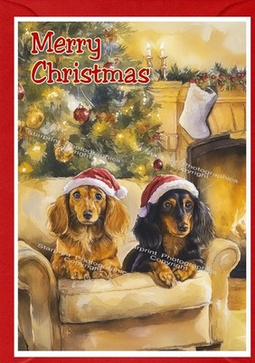 Weihnachtskarte Dackel Langhaar Hund A6 (4''x6'') - innen leer - von Starprint