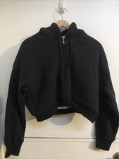 Hollister Sherpa Lined Full Zip Crop Hoodie Black Women's Size S Small