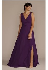 NWT Chiffon Surplice Formal Tank Dress Sz 14 Plum With Flutter Shrug