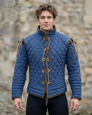 Medieval Style Quilted Blue Jacket for man Renaissance Fantasy Costume Coat