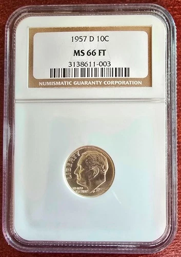 1957 D Roosevelt Dime, NGC MS 66 Full Torch