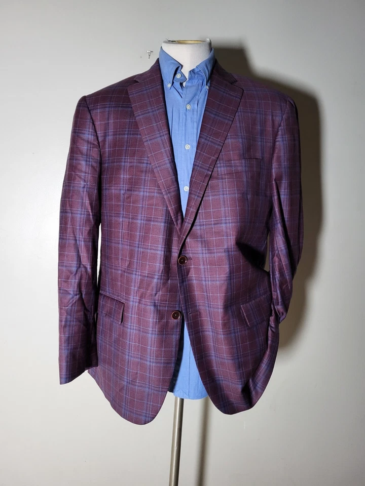 Jaqueta casaco esportivo 46L Hart Schaffner Marx New York fit blazer xadrez roxo Hsm - Imagem 4 de 4