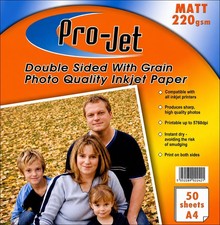 100 Sheets Projet 220gsm A4 Double Sided Matte / Matt Photo Paper with Grain