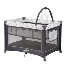 Portable Playard,Sturdy Play Yard with Padded Mat and Toy bar with Soft Toys