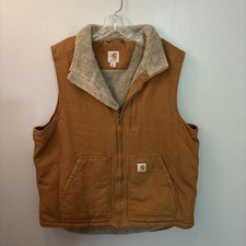 Carhartt Washed Duck Mock Neck Vest Sherpa Lined Brown 104277-BRN Large Tall
