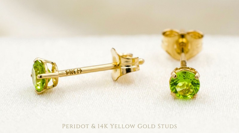 GENUINE 0.34 Cts PERIDOT SM STUD EARRINGS 14K SOLID GOLD - 3mm - NEW WITH TAG