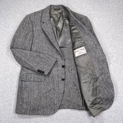 Vintage Harris Tweed Blazer Mens 42R Gray Herringbone Sport Coat Jacket Stafford