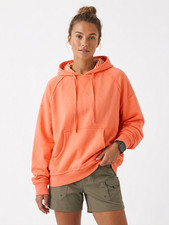 Sunset Peach Color-Edge Raglan Hoodie with Striped Lining-M