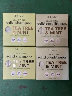 4x Kitsch Solid Shampoo & Conditioner TEA TREE & MINT Clarifying 3.2 oz Each