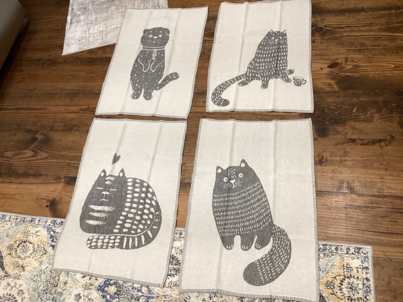 Set of 4 Sea Me at Home 100% Turkish Cotton Cat Themed Kitchen Hand Towels
