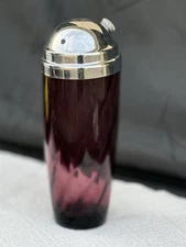 Glass Cocktail Shaker Hazel Atlas Amethyst Swirl Original See Descr
