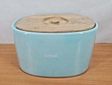 Premier Housewares Blue Bamboo Lid Bread Bin Large Kitchen Storage 19×33×22cm