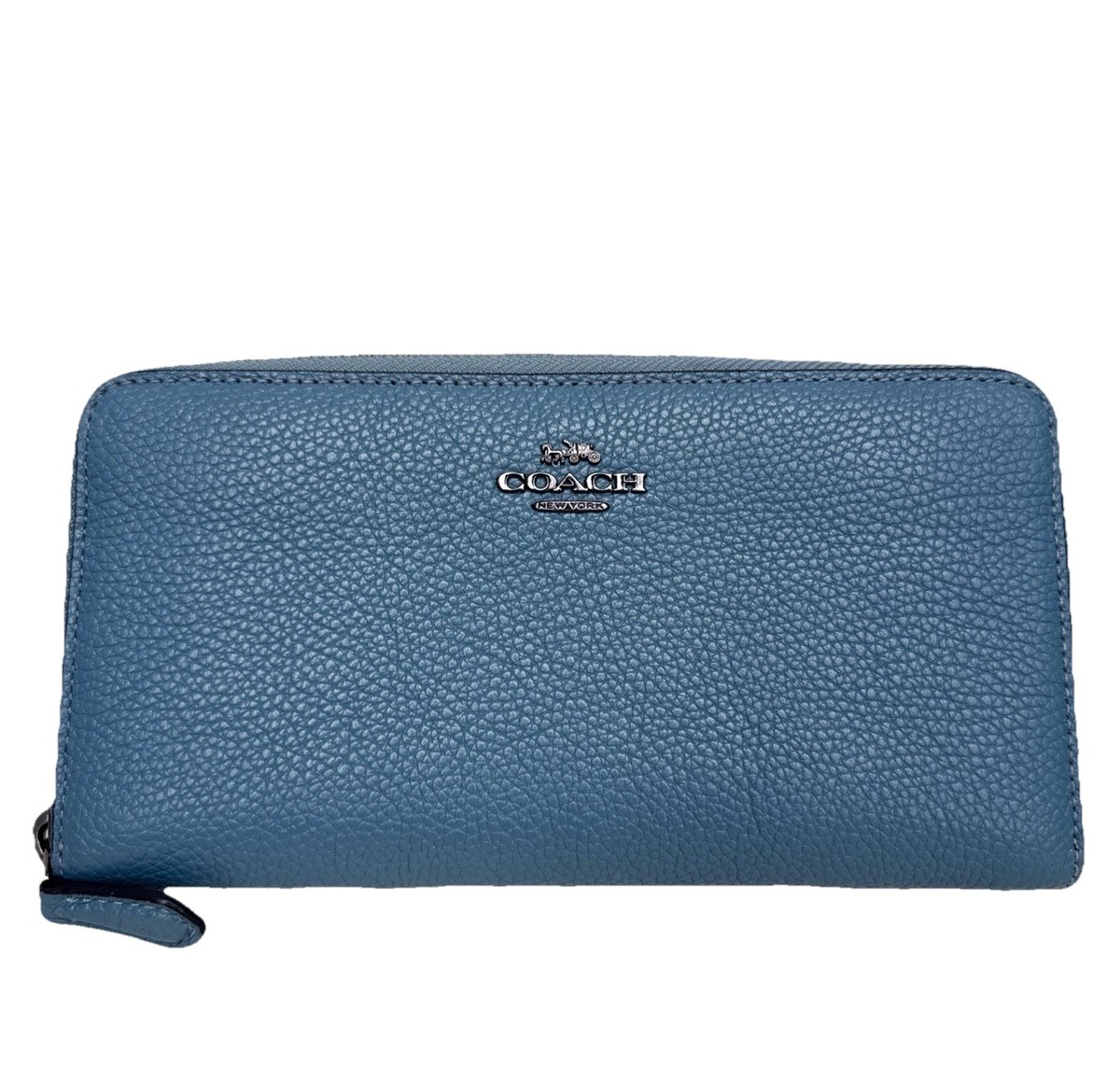 アリババ Coach Accordion Zip Wallet Crossgrain leather Pewter/ Azure Blue