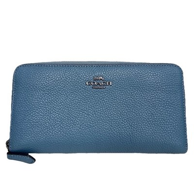 パナ Coach Accordion Zip Wallet Crossgrain leather Pewter/ Azure Blue