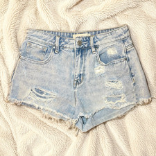 PacSun Womens High Rise Light Wash Distressed Cut Off Denim Shorts 26 Blue