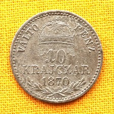 Habsburg Franz Joseph Rex Silver 10 Krajczár / Kreuzer, 1870 KB