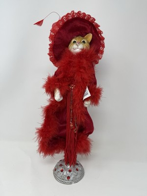 #ad #ad Vintage Fancy Victorian Style Red Glamour Puss Cat on Pedestals Velvet Resin $15.00