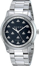 Gucci SWISS Automatic Black Bee Dial Stainless Steel Men's Watch YA1264130