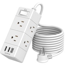 10Ft Extension Cord Flat Plug Power Strip - Tcstei 3-Side Outlet Extender wit...